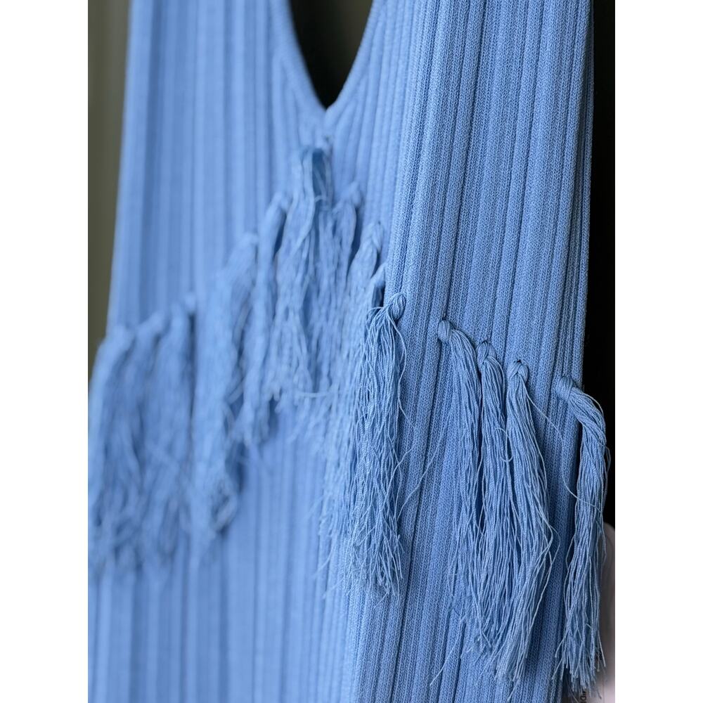 NWT Saylor Lumira Pleat Knit Fringe Midi Boho Resort Dress Cornflower Blue Small - Picture 3 of 5